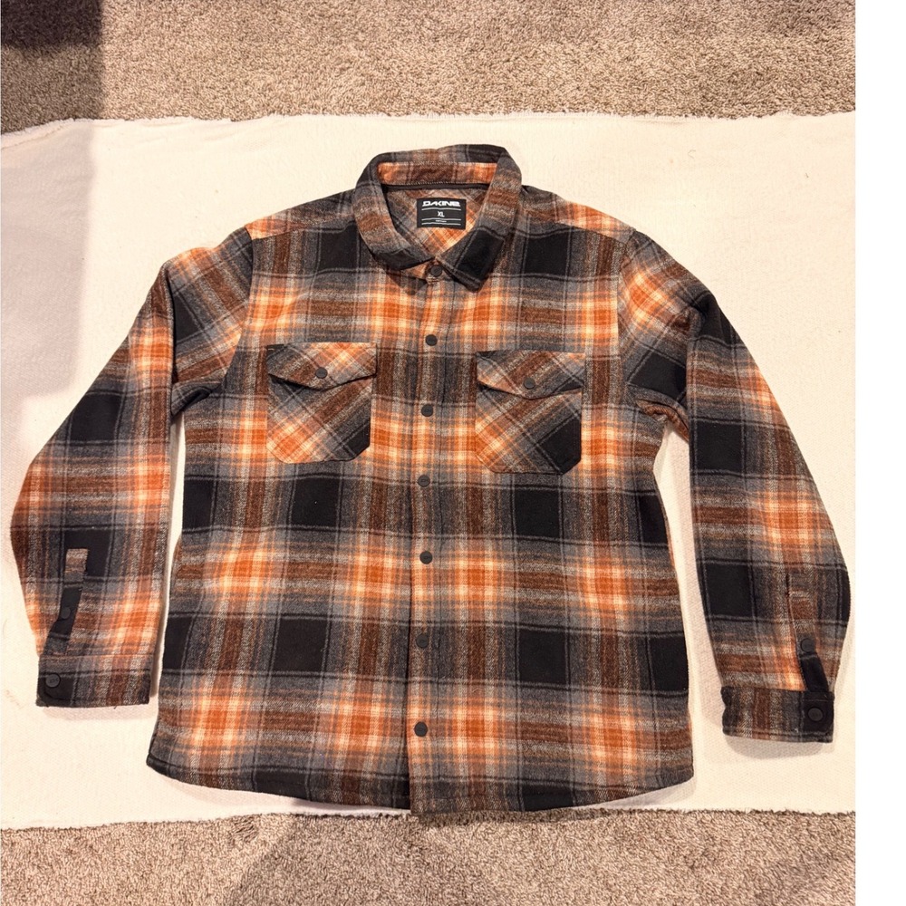Dakine Mens XL Plaid Fleece Lined Flannel Shirt Jacket Orange Black 1898522(694